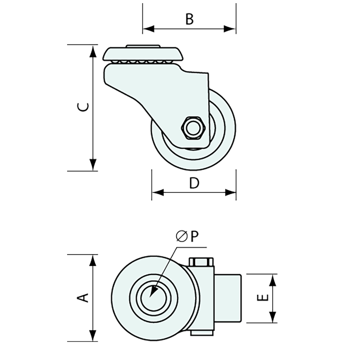 Bolt Hole Castors Swivel Rubber Wheel Zinc 100mm M12